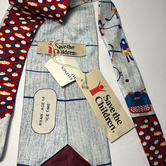 Save The Children Ice Time Hockey Necktie Imported Silk Made In USA NWT 1994 - Picture 2 of 8
